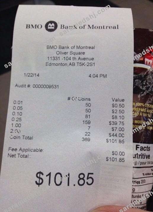 Canada BMO bank payment recceipt